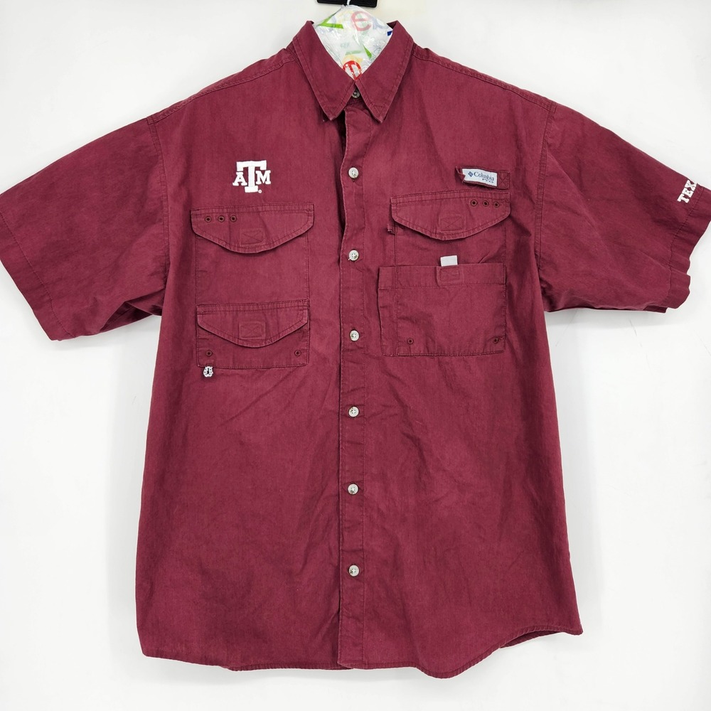 Texas A&M Aggies Shirt Mens Medium Columbia Button Omni Shade Fishing Maroon